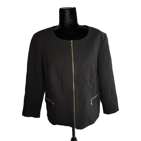 Roz & Ali Black Zip Jacket with Gold Accents, XL, Pre-owned - Picture 1 of 7